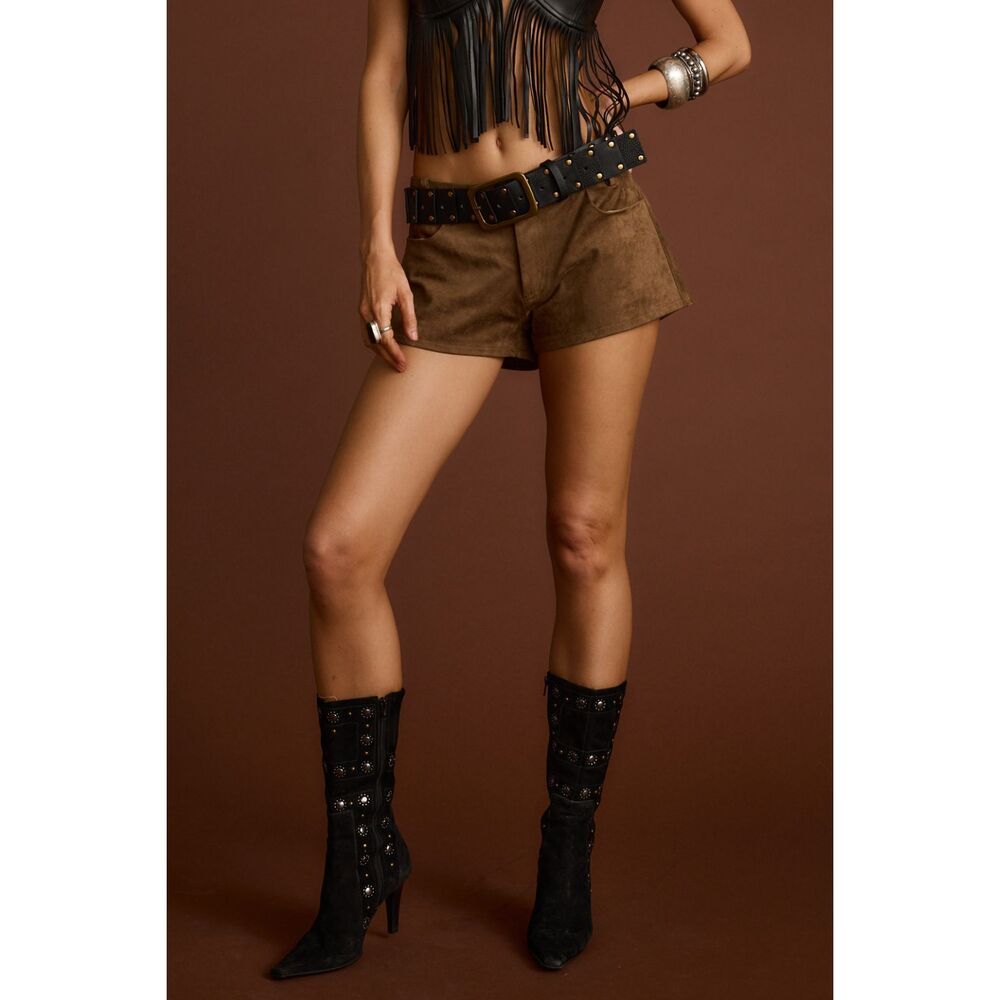 12th Tribe Mercer Camel Faux Suede Micro Shorts Size XS